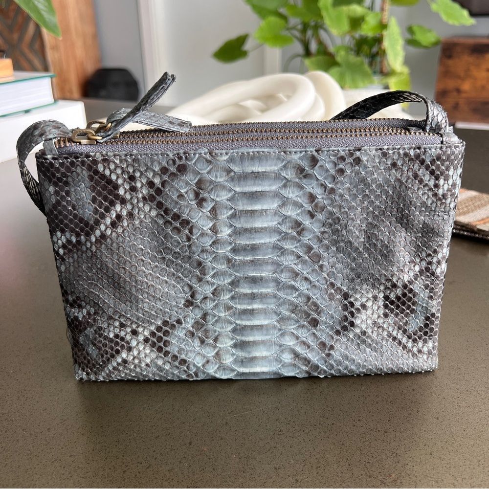Gray Black Snakeskin python Leather Three-Compart… - image 9